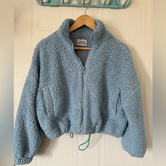 UO Willow Fuzzy Blue Drawstring Teddy Jacket - Picture 2 of 16